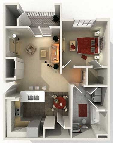 Floor plan for 1 bed, 1 bath, 800 sqft