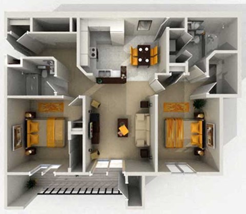 Floor plan for 2 beds, 2 baths, 1100 sqft