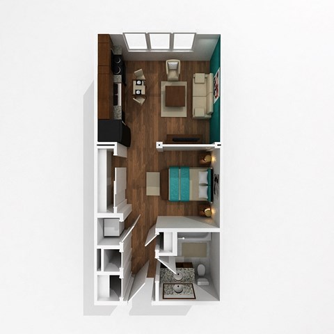 Floor plan for studio, 1 bath, 481 sqft