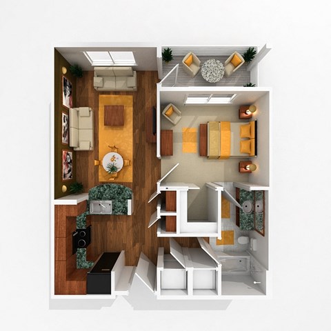 Floor plan for 1 bed, 1 bath, 656 sqft