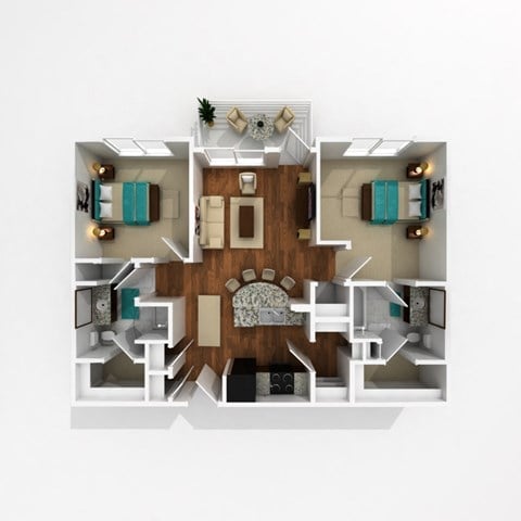 Floor plan for 2 beds, 2 baths, 926 sqft