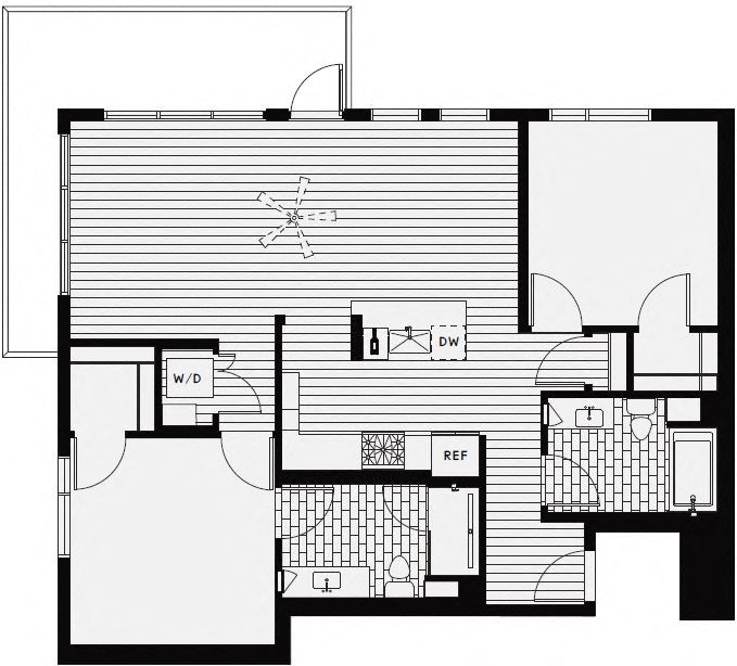 Floor plan for 2 beds, 2 baths, 1152 sqft
