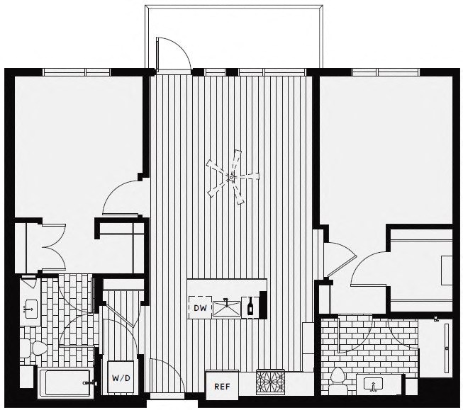 Floor plan for 2 beds, 2 baths, 1153 sqft
