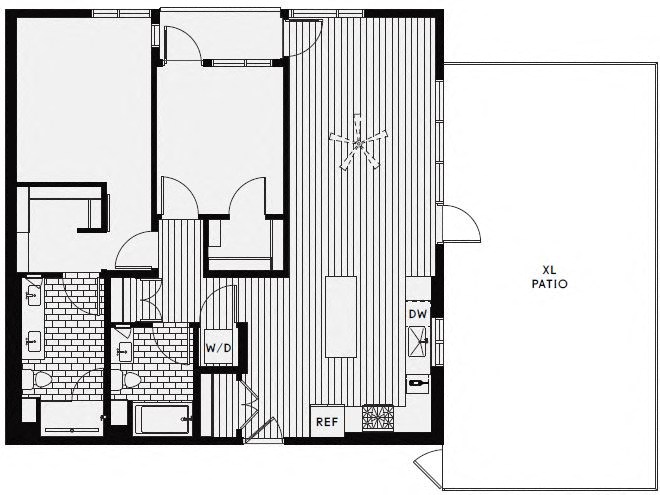 Floor plan for 2 beds, 2 baths, 1180 sqft