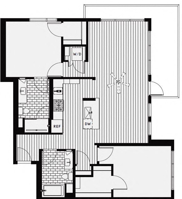 Floor plan for 2 beds, 2 baths, 1217 sqft