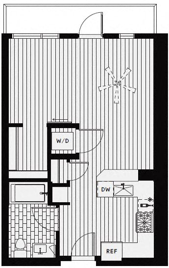 Floor plan for studio, 1 bath, 573 sqft