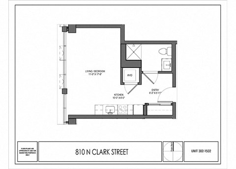Floor plan for studio, 1 bath, 368 sqft