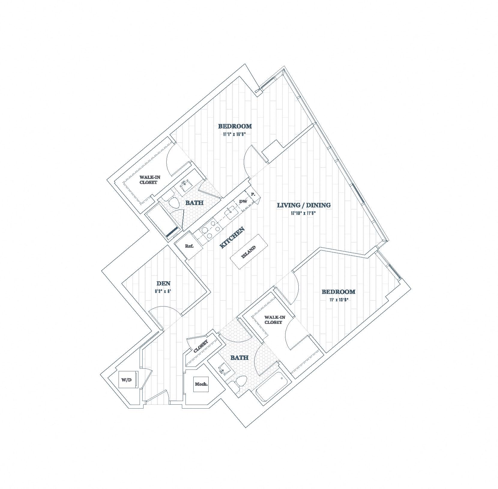 Floor plan for 2 beds, 2 baths, 1184 sqft