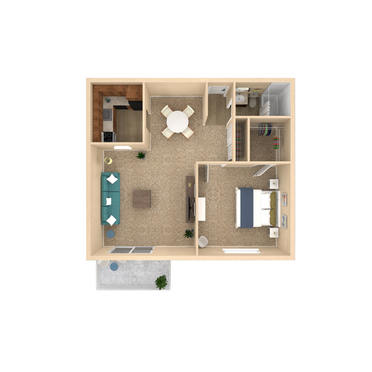 Floor plan for 1 bed, 1 bath, 780 sqft