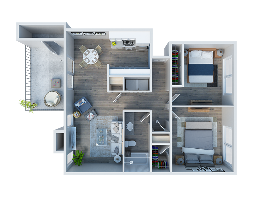 Floor plan for 2 beds, 1 bath, 875 sqft