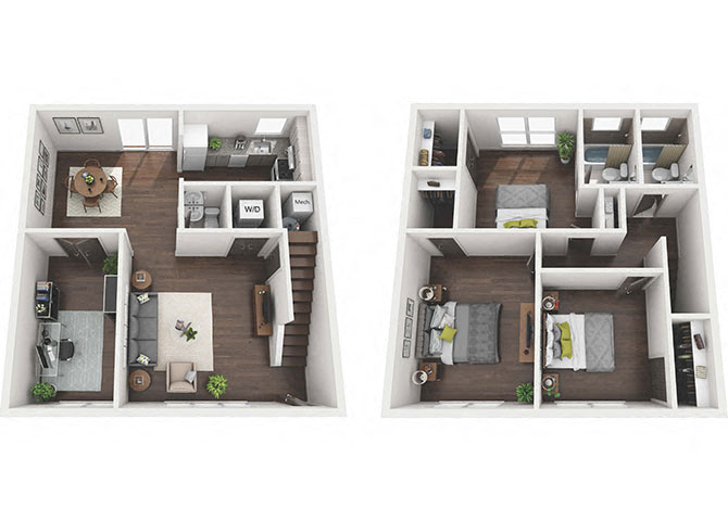 Floor plan for 3 beds, 2 baths, 1425 sqft