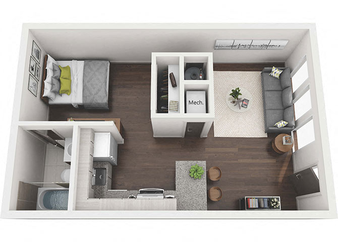 Floor plan for studio, 1 bath, 468 sqft