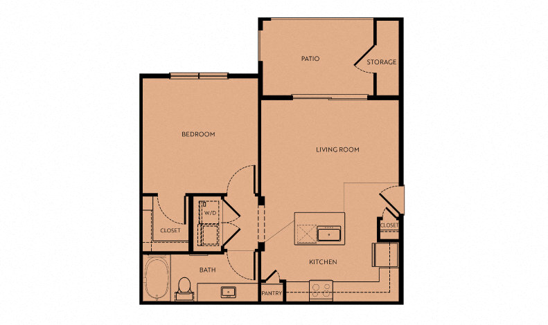 Floor plan for 1 bed, 1 bath, 625 sqft