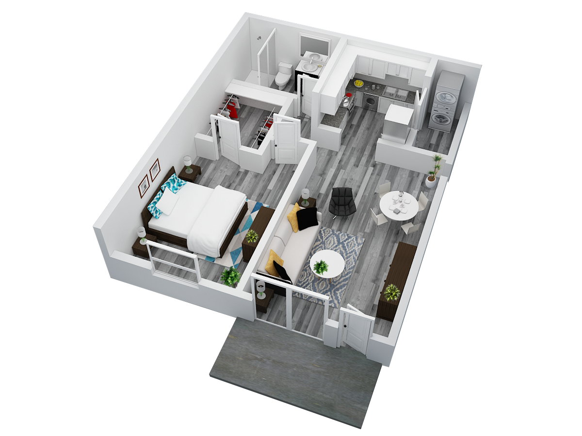 Floor plan for 1 bed, 1 bath, 900 sqft