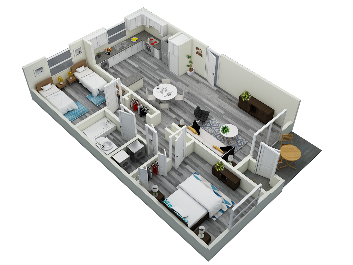 Floor plan for 2 beds, 1 bath, 1100 sqft