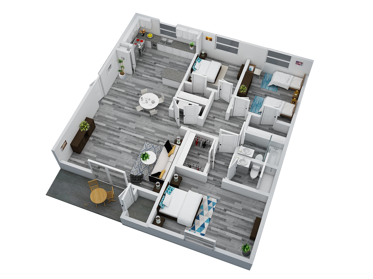 Floor plan for 3 beds, 2 baths, 1500 sqft