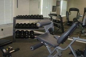 Mobile apartment for rent - fitness center with weight machines and free weights