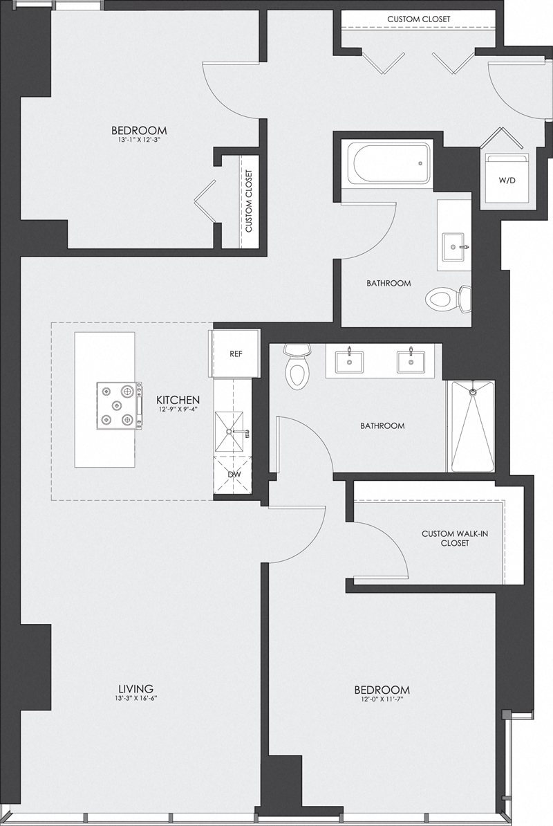 Floor plan for 2 beds, 2 baths, 1182 sqft