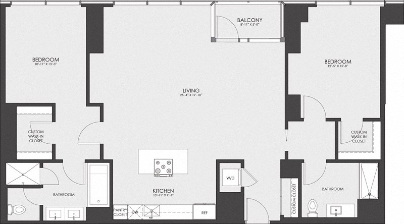 Floor plan for 2 beds, 2 baths, 1485 sqft