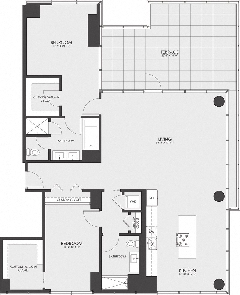 Floor plan for 2 beds, 2 baths, 1694 sqft