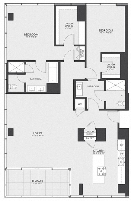 Floor plan for 2 beds, 2 baths, 1726 sqft