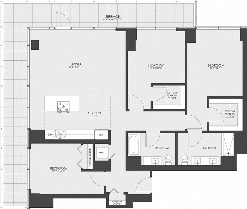 Floor plan for 3 beds, 2 baths, 1511 sqft