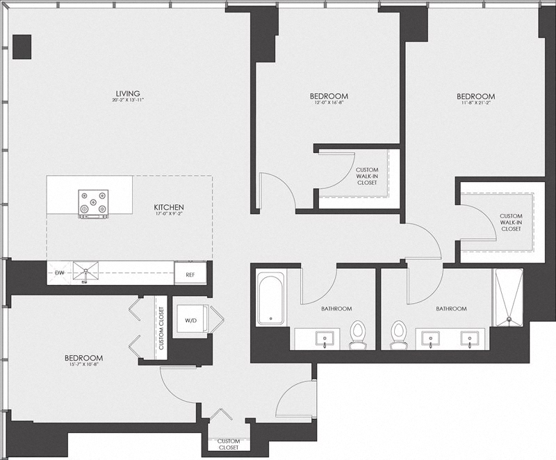 Floor plan for 3 beds, 2 baths, 1511 sqft