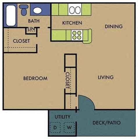 Floor plan for 1 bed, 1 bath, 712 sqft