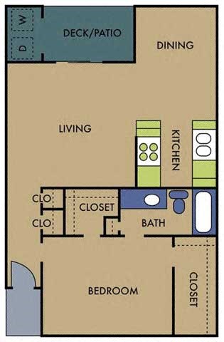 Floor plan for 1 bed, 1 bath, 808 sqft