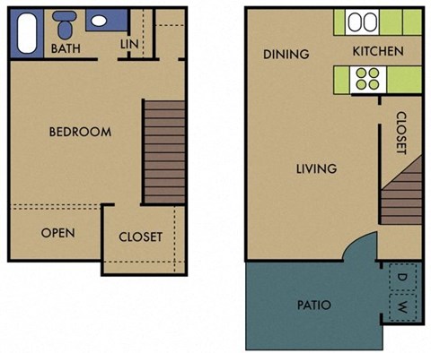 Floor plan for 1 bed, 1 bath, 838 sqft