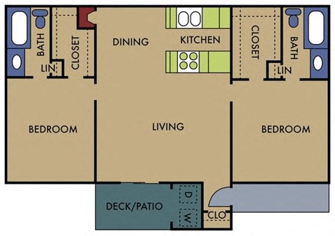 Floor plan for 2 beds, 2 baths, 1012 sqft