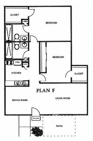 Floor plan for 2 beds, 2 baths, 1021 sqft