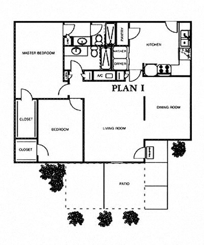 Floor plan for 2 beds, 2 baths, 1250 sqft