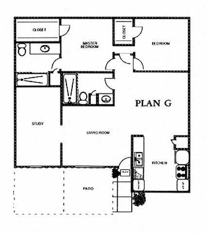 Floor plan for 2 beds, 2 baths, 1239 sqft