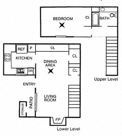 Floor plan for 1 bed, 1 bath, 757 sqft