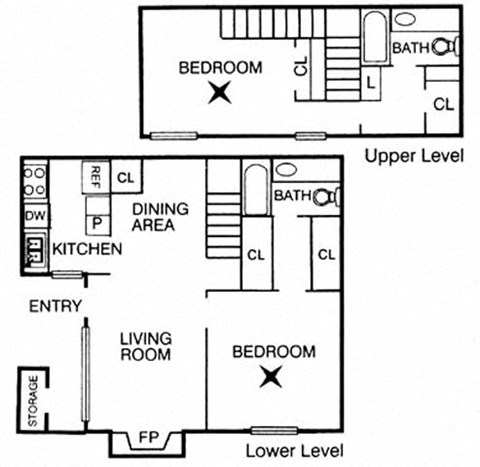 Floor plan for 2 beds, 2 baths, 1027 sqft