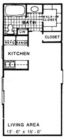 Floor plan for 1 bed, 1 bath, 450 sqft