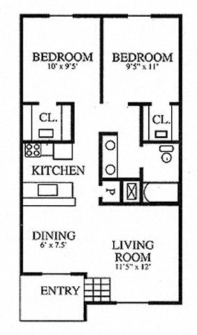 Floor plan for 2 beds, 1 bath, 700 sqft