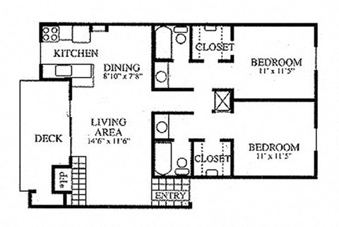Floor plan for 2 beds, 2 baths, 900 sqft