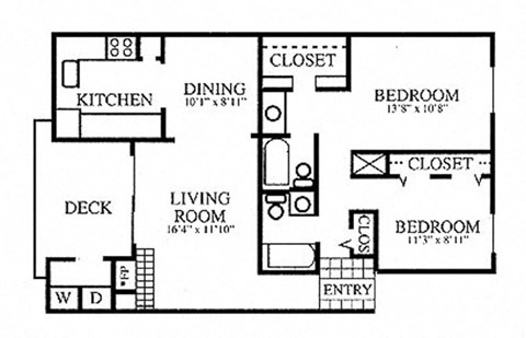 Floor plan for 2 beds, 2 baths, 1025 sqft