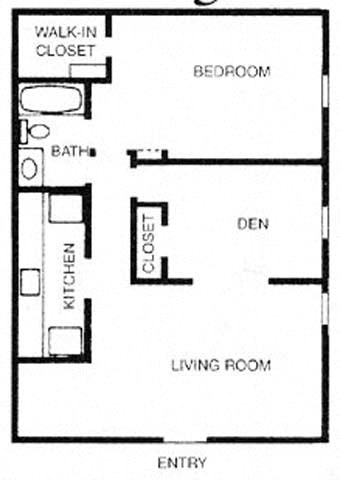 Floor plan for 1 bed, 1 bath, 680 sqft