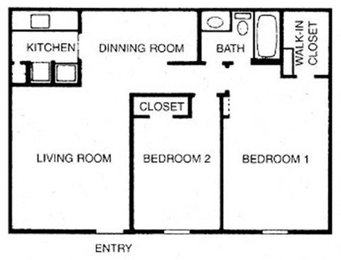 Floor plan for 2 beds, 1 bath, 830 sqft
