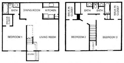 Floor plan for 3 beds, 2 baths, 1300 sqft