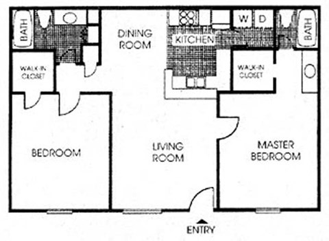 Floor plan for 2 beds, 2 baths, 1030 sqft