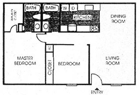 Floor plan for 2 beds, 2 baths, 972 sqft