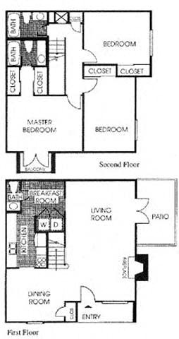 Floor plan for 3 beds, 2.5 baths, 1520 sqft