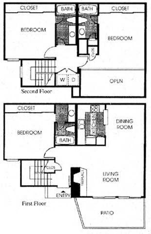 Floor plan for 3 beds, 2 baths, 1554 sqft