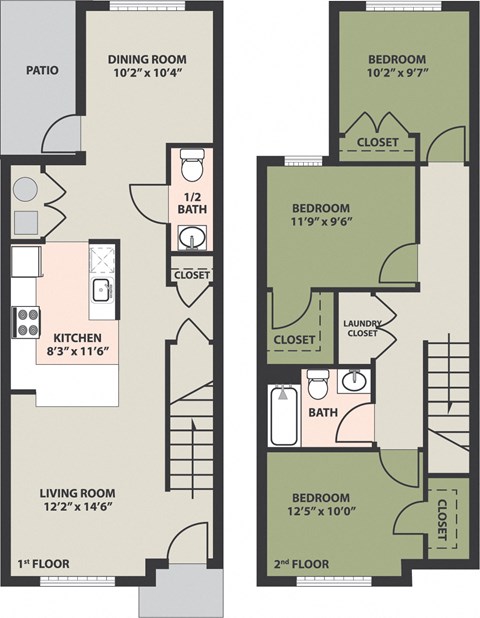 Floor plan for 3 beds, 1.5 baths, 1404 sqft