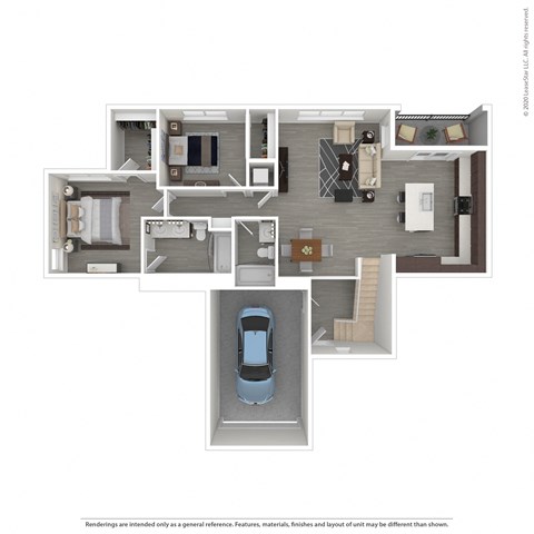 Floor plan for 2 beds, 2 baths, 1255 sqft