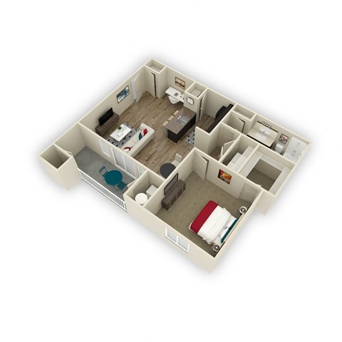 Floor plan for 1 bed, 1 bath, 817 sqft